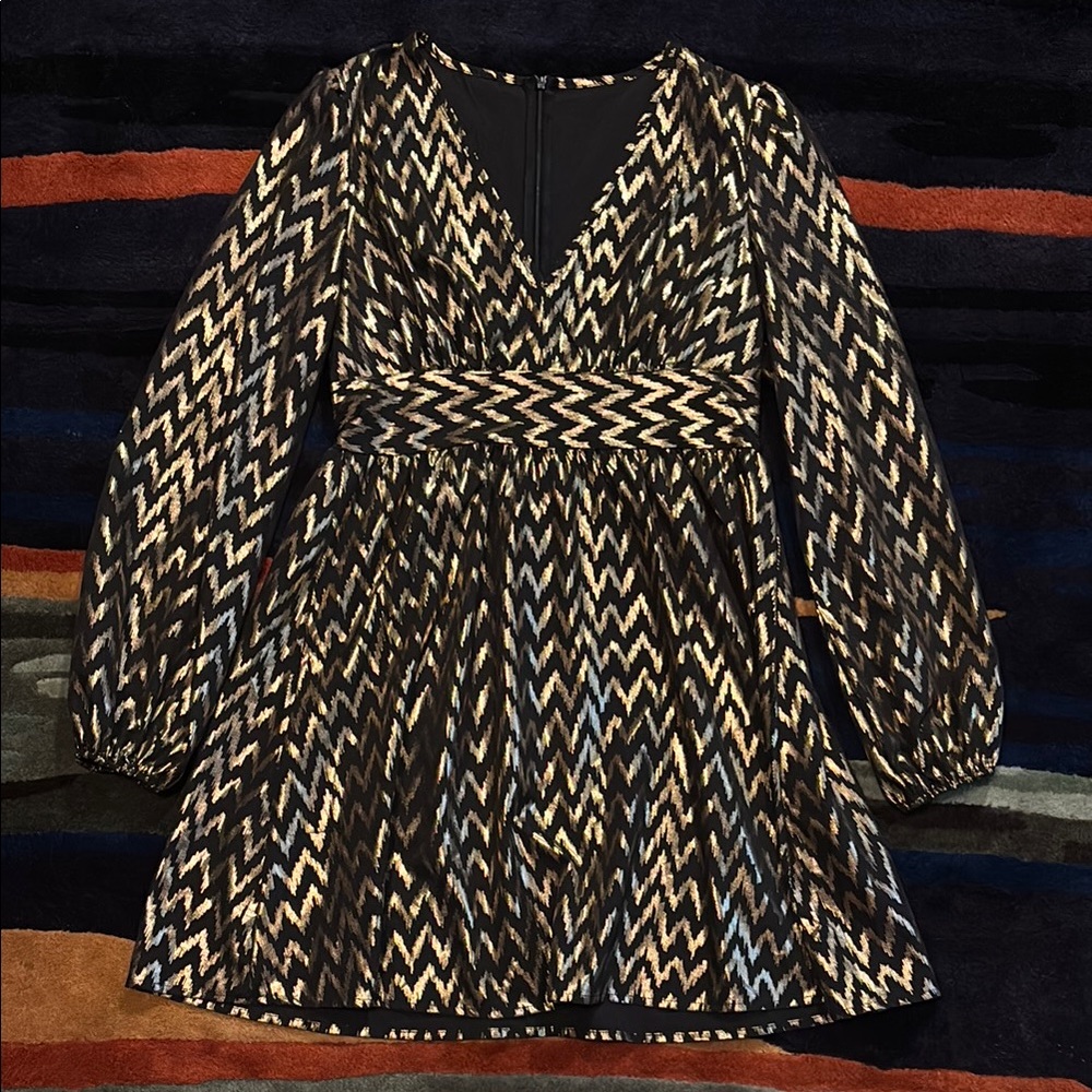 Elegant Black and Gold Chevron Dress